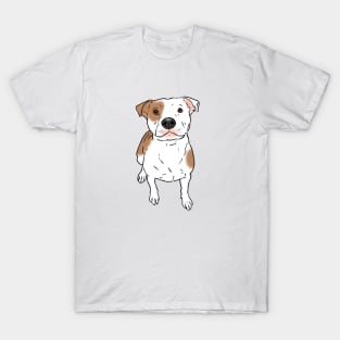 White Pitbull with Spots, Sitting Pittie T-Shirt